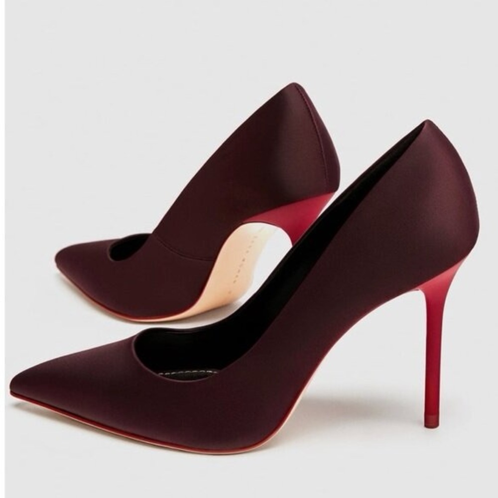 Zara Elegant Satin Burgundy Stiletto Heels